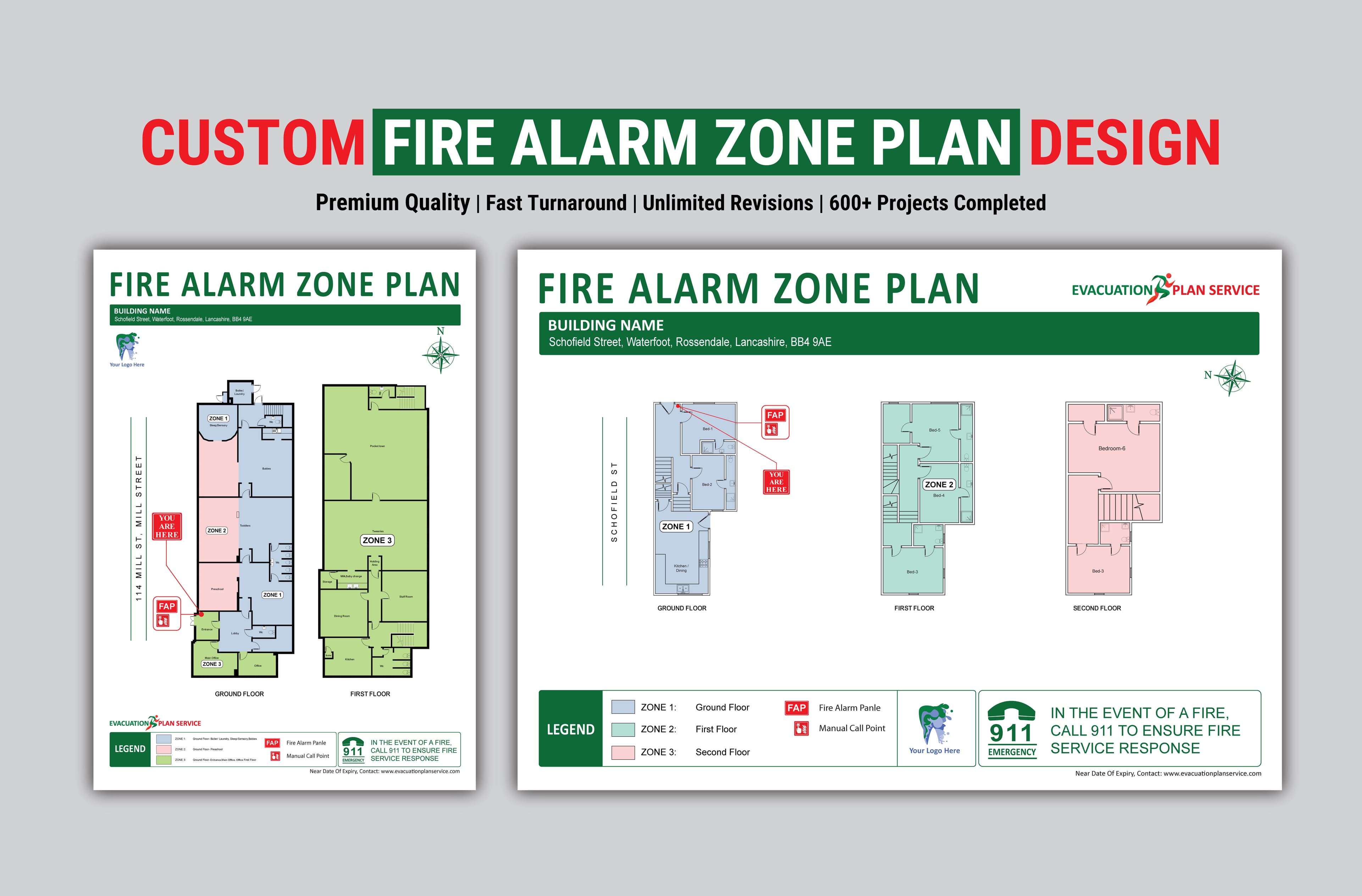 We will design fire alarm zone plan, fire block plan for your building. - Fire Safety & Evacuation Plan