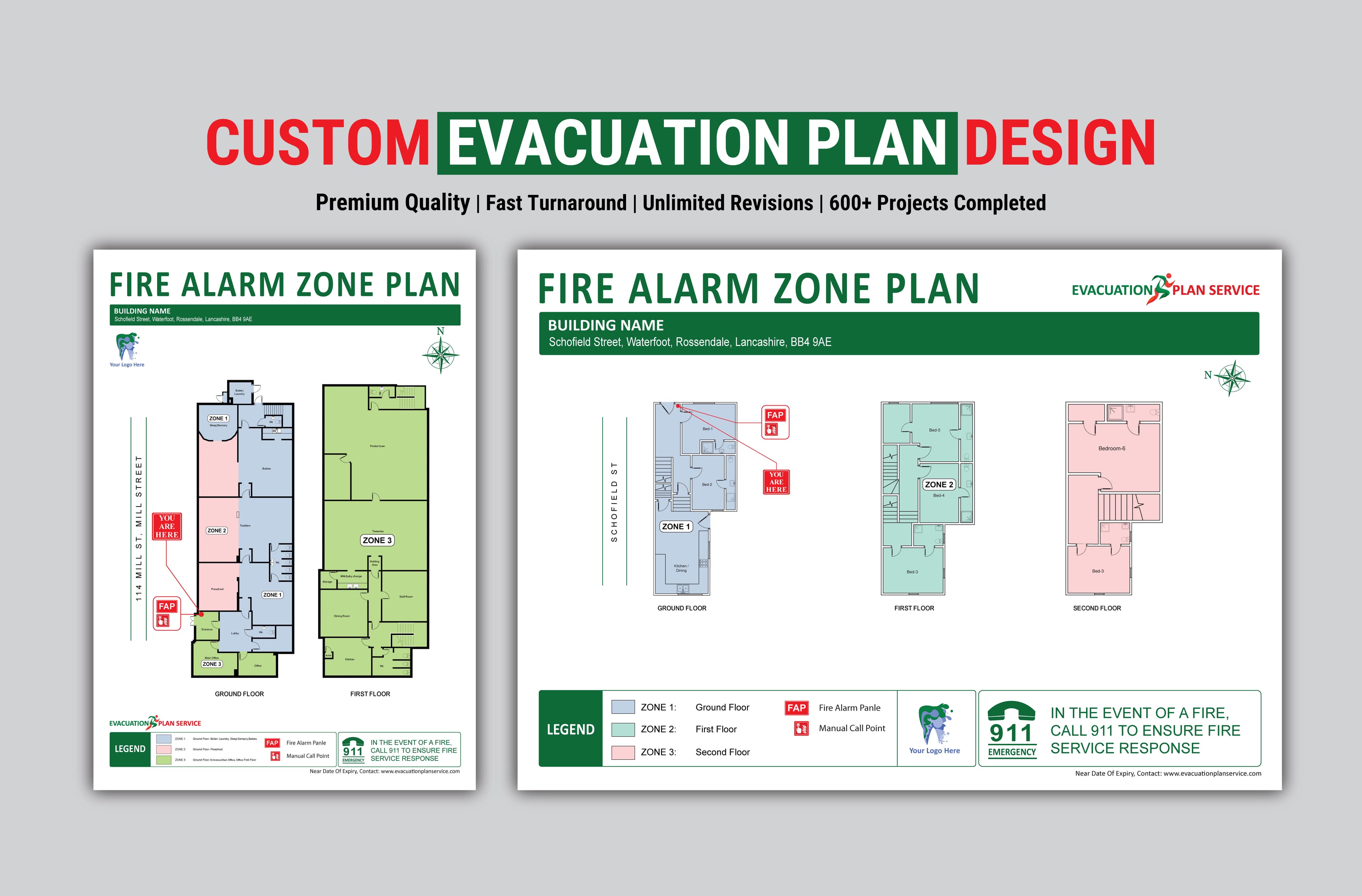 We will design fire alarm zone plan, fire block plan for your building. - Fire Safety & Evacuation Plan